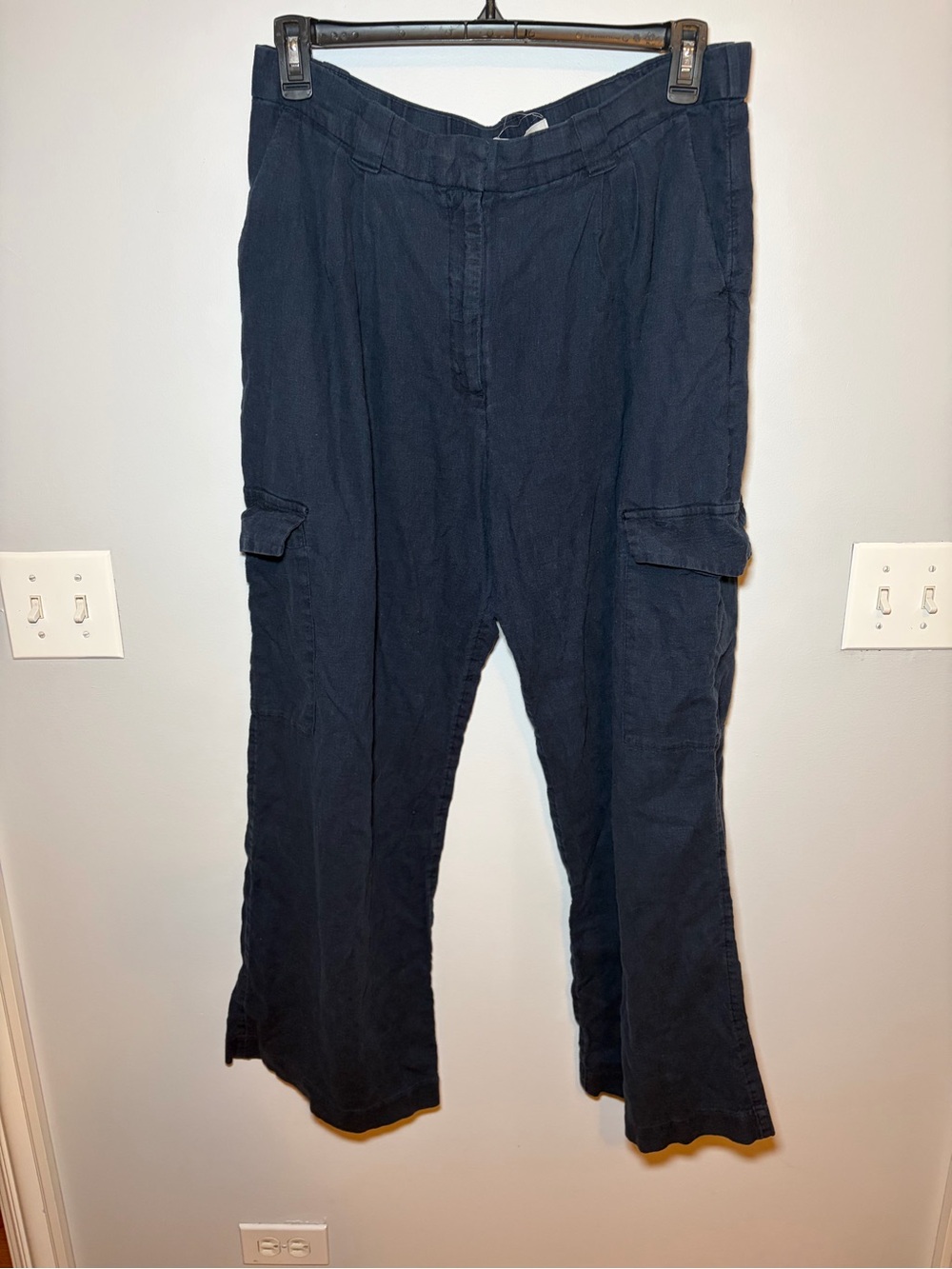 Women’s Navy Straight Leg Linen Pants | Size L